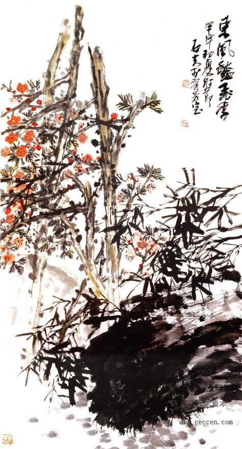 东风艳桃李 180x96cm 纸本墨笔 2004年 郭石夫